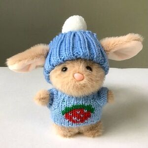 Cute Bunny Rabbit Stuffed Plush 7” With Blue Knit Hat Sweater Strawberry Design